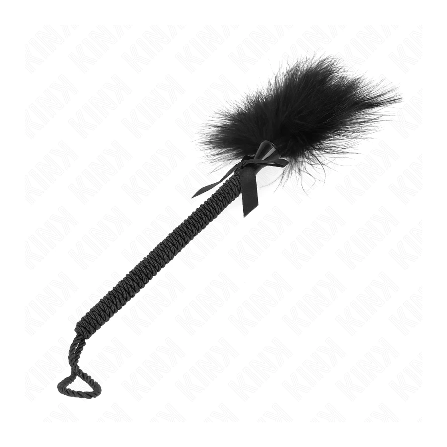KINK - BACCHETTA IN CORDA DI NYLON CON PIUME TICKLE E FIOCCO NERO 25 CM